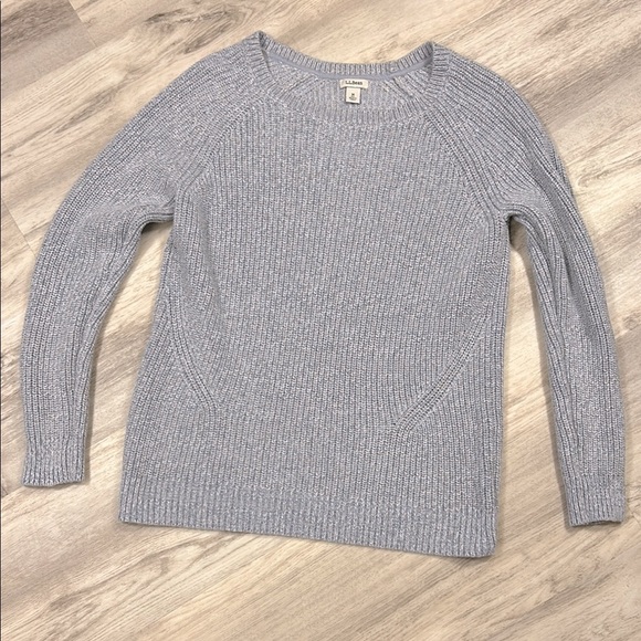 L.L. Bean Women’s Fisherman Crew Sweater / Blue, Gray & White Chunky Knit / Sz M - Picture 1 of 7